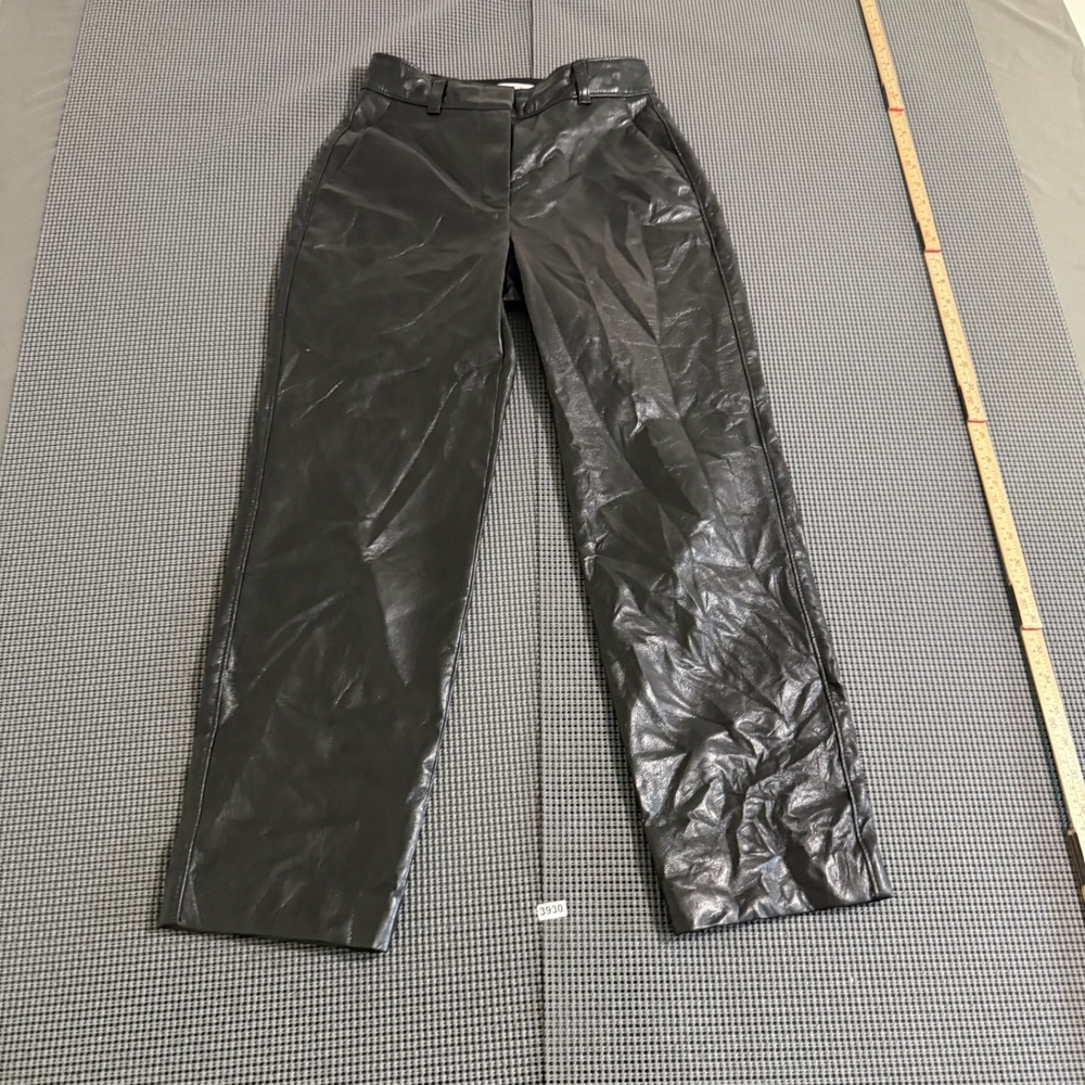 Babaton Women Black Faux Leather Straight Leg Pants Size 00